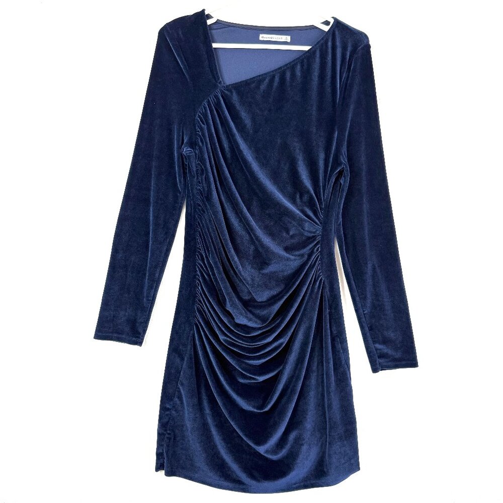 Abercrombie & Fitch Velvet Long Sleeve Ruched Fitted Mini Dress Womens XLT Blue